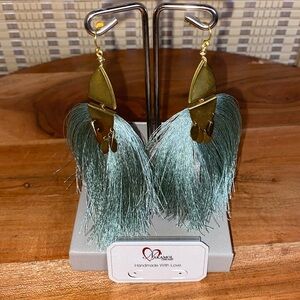Nakmol Sage Green Tassel Earrings New